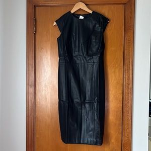 Faux Leather Cap Sleeve Sheath Dress